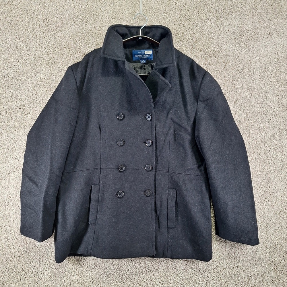 Mackintosh New England Coat Womens 18‎ Black Double Breasted Wool Long Sleeve